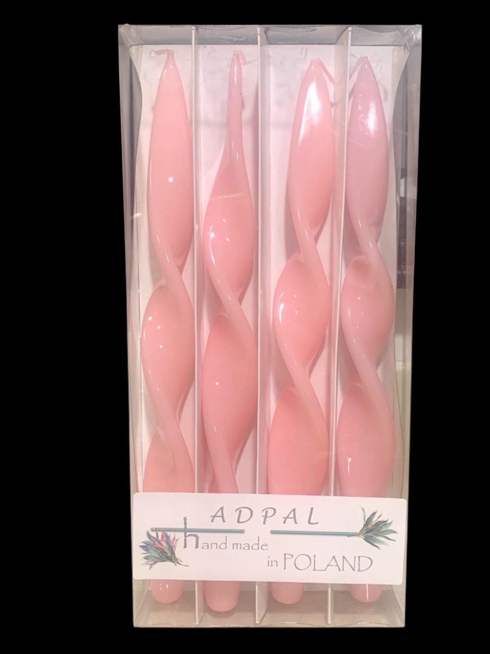 4 Elegant Lacquer Light Pink Color Twisted Candles Gloss Handmade in Poland